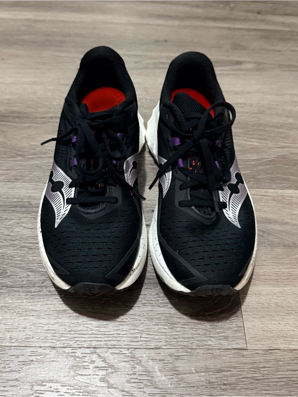 Saucony Black White Running Shoes with Purple Accents
